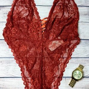 Deep V Neck Lace Bodysuit